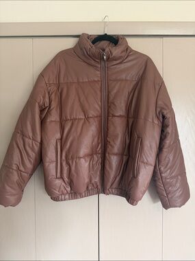 ARULA Brown Quilted Puffer Jacket with High Collar